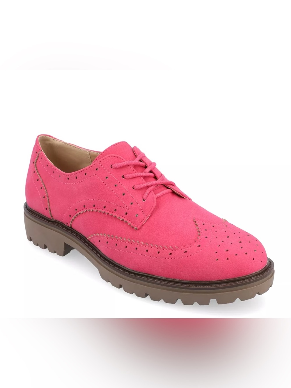 Women's Hot Pink Faux Suede Wingtip Oxford Shoes